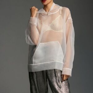 White organza hoodie from Anthropologie ONZ